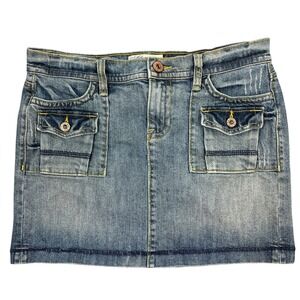 Y2K Ultra Low-Rise Denim Micro-Mini Cargo Skirt 8 Vintage Grunge Bratz Old Navy